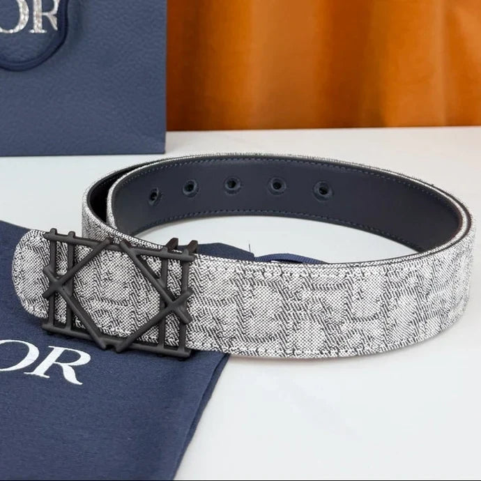 Dior 2026 Oblique Jacquard Cosmo Buckle Belt 35mm Canvas