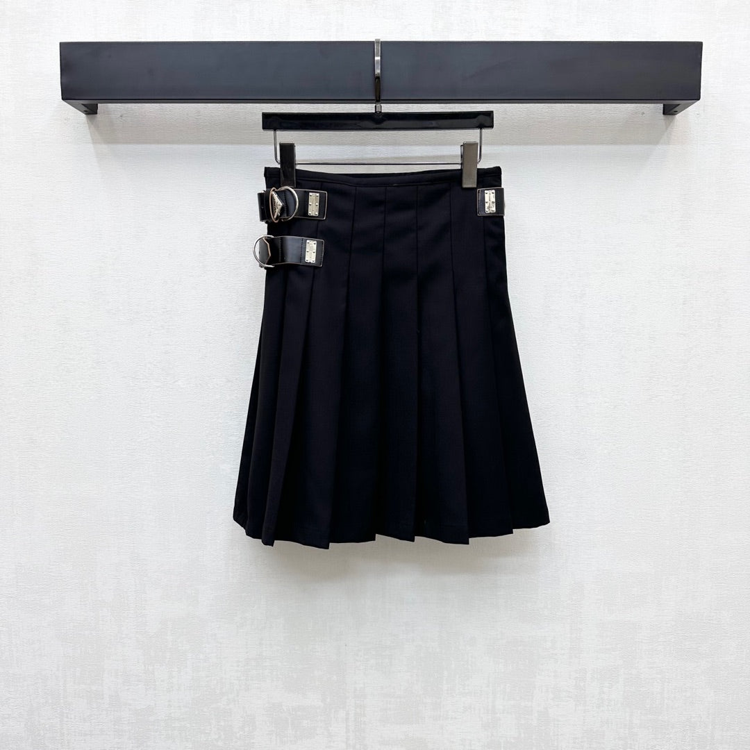 Prada One-piece Pleated Midi Skirt Dress Black Polyester 350167