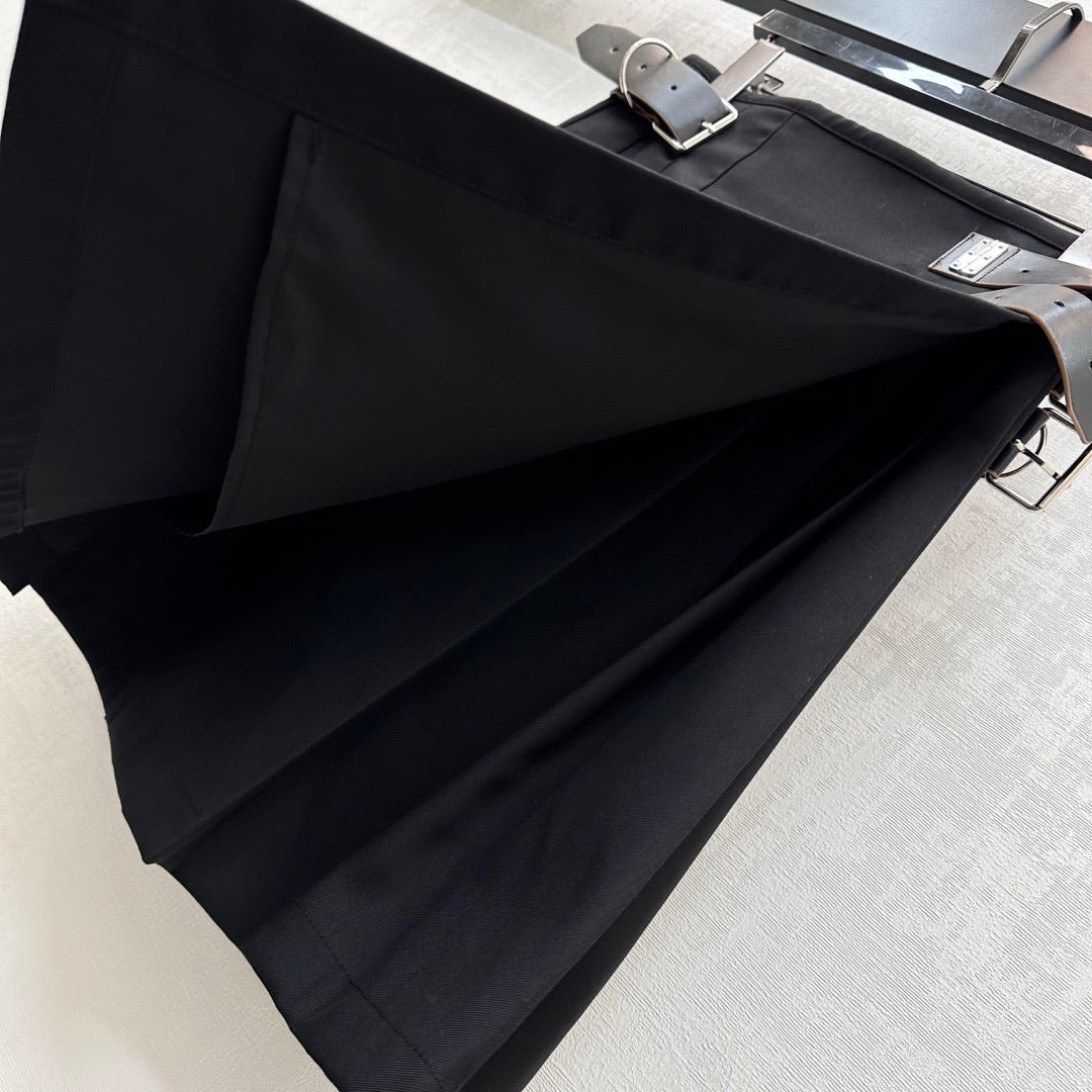 Prada One-piece Pleated Midi Skirt Dress Black Polyester 350167