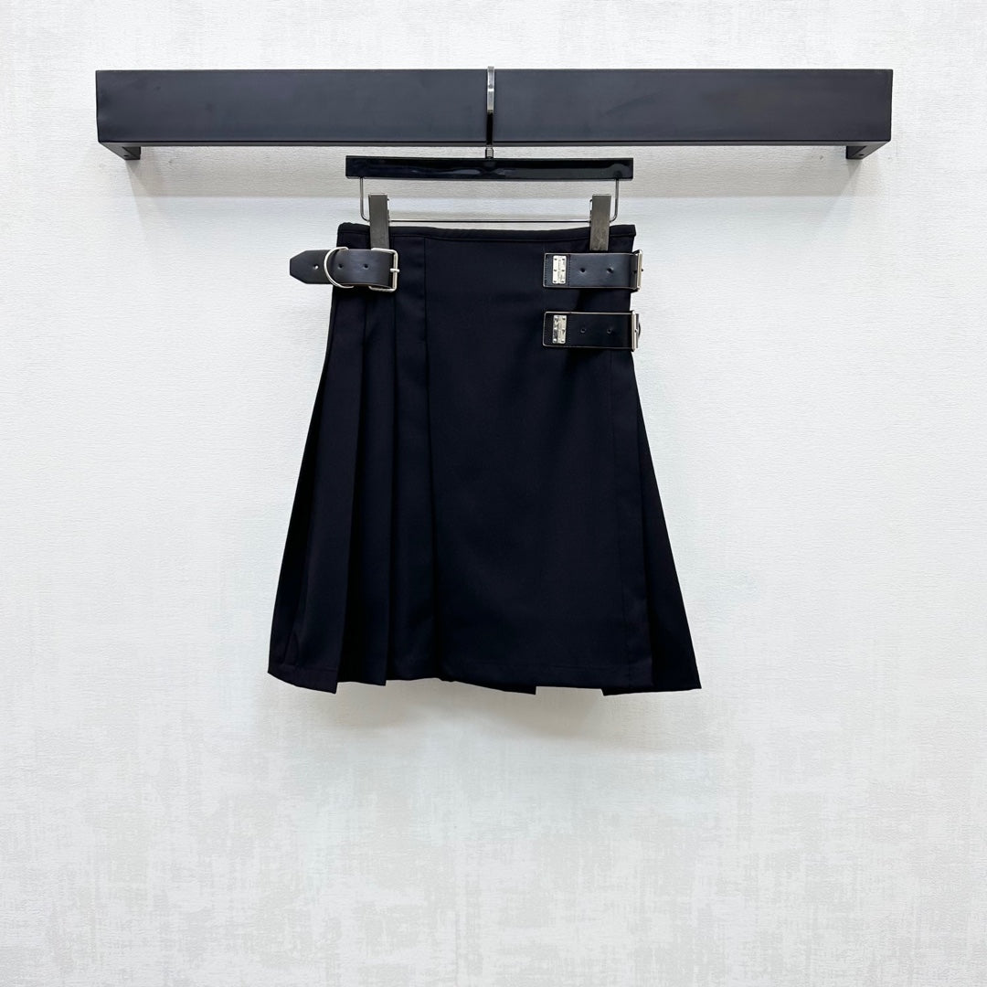 Prada One-piece Pleated Midi Skirt Dress Black Polyester 350167