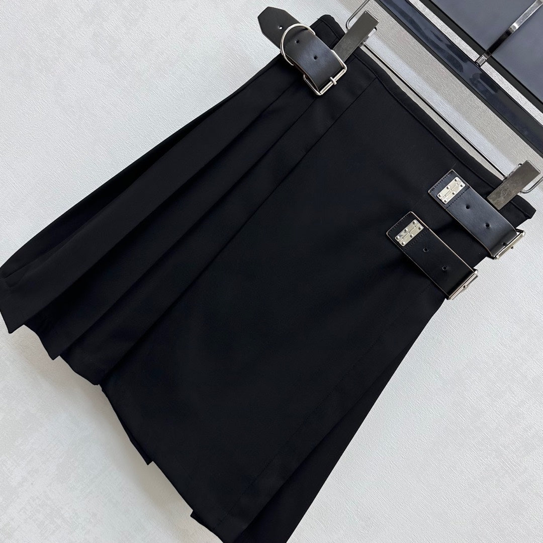 Prada One-piece Pleated Midi Skirt Dress Black Polyester 350167