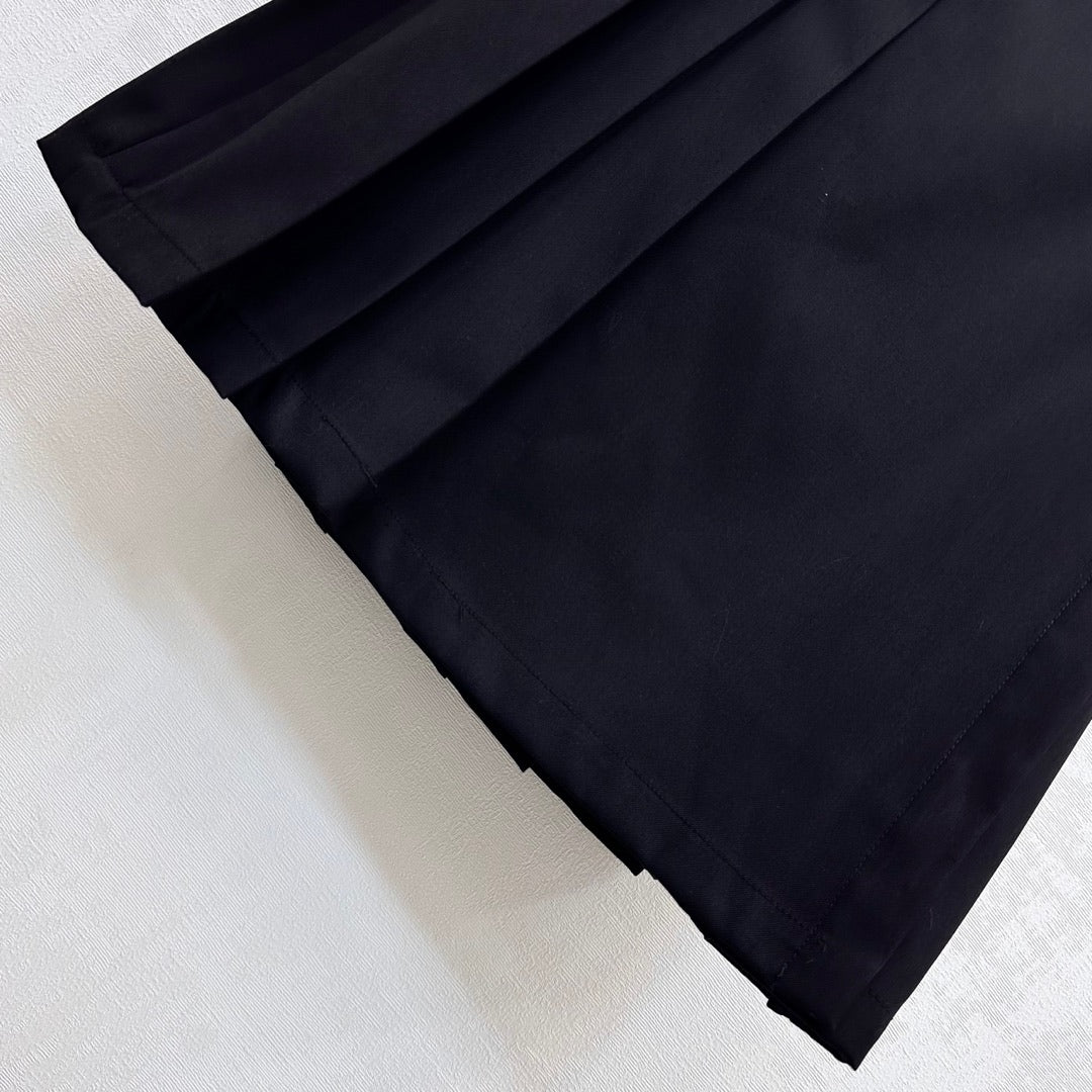 Prada One-piece Pleated Midi Skirt Dress Black Polyester 350167