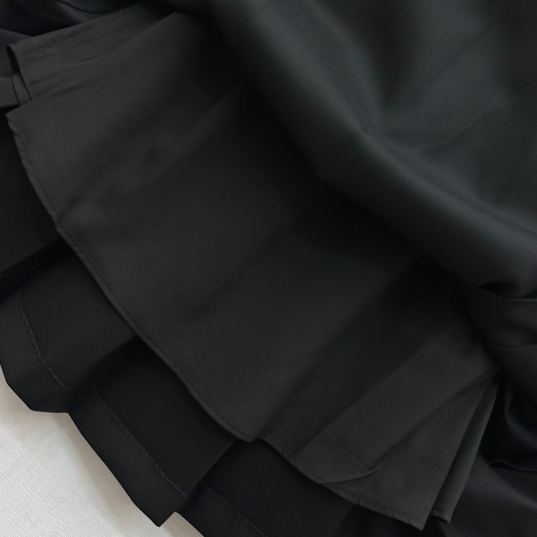 Prada Belted Pleated Midi Skirt Black Polyester 350159