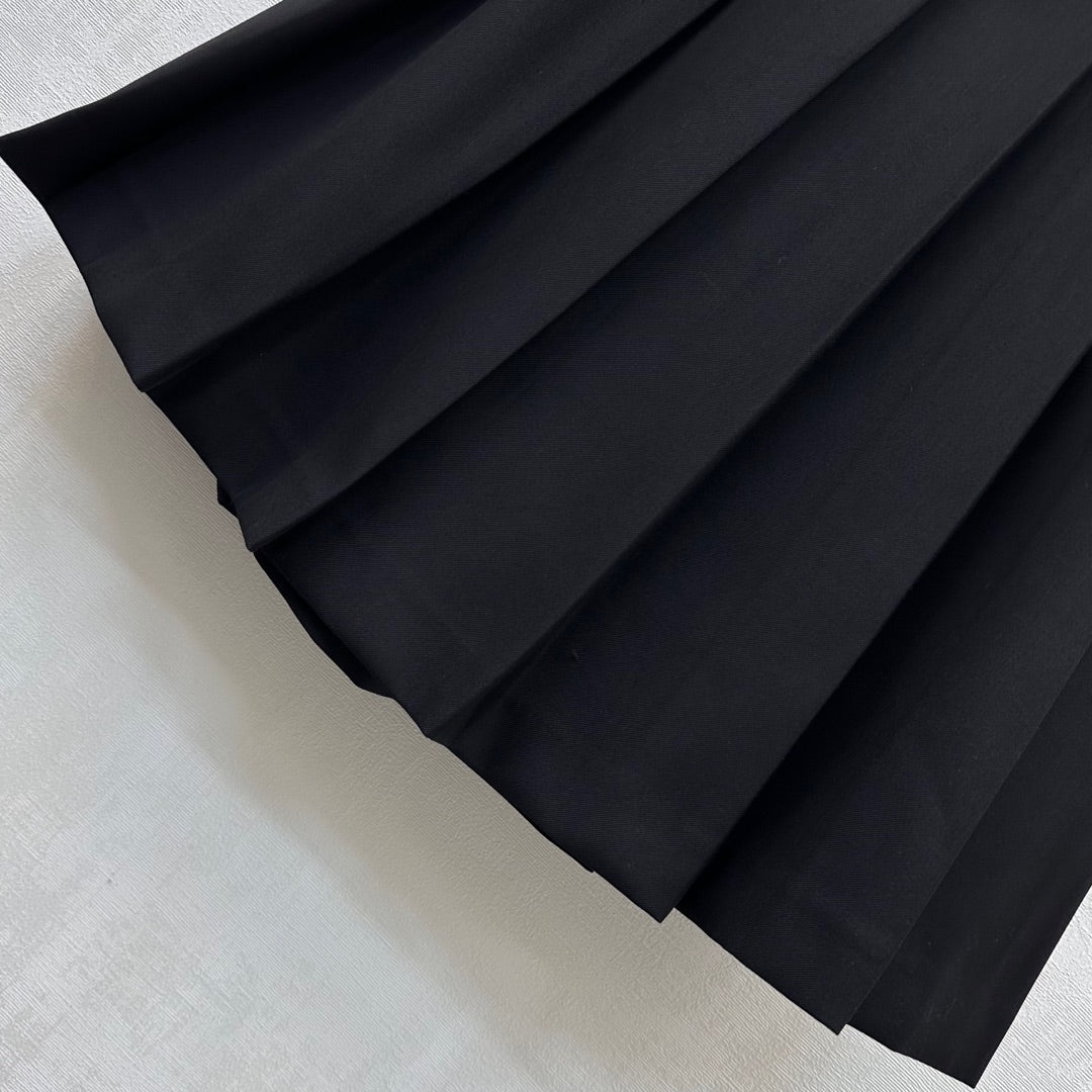 Prada Belted Pleated Midi Skirt Black Polyester 350159