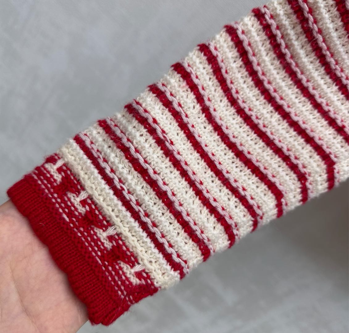 Dior 26S Striped  Crew Knit Red mix Cream Wool Cashmere 341972