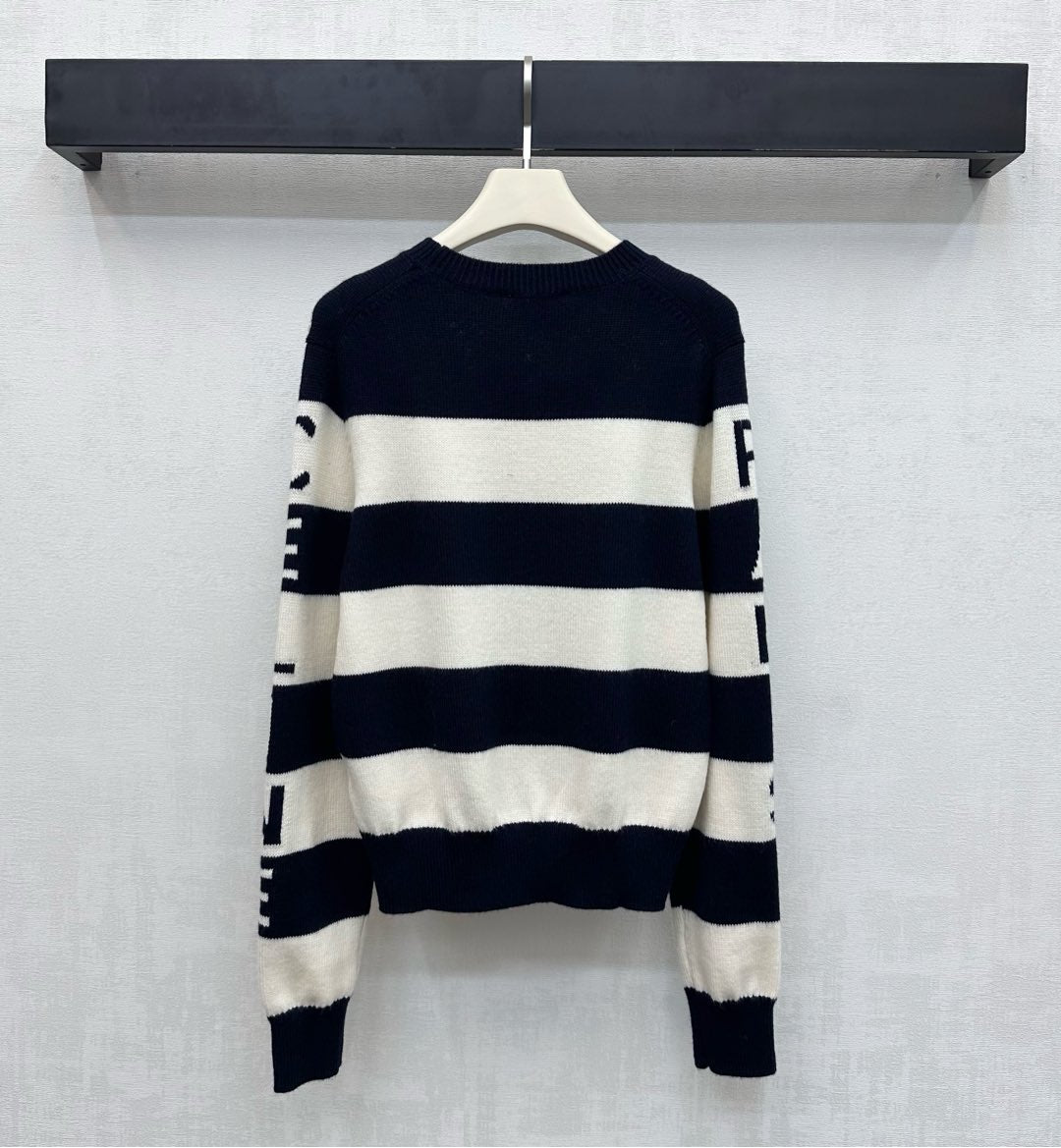 Celine Crewneck Pullover Sweater Black Mix Cream Wool and Cashmere 341951