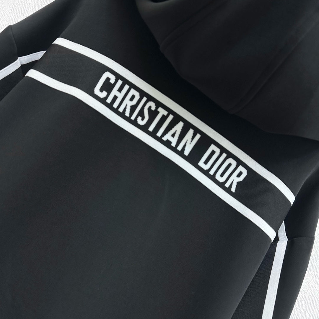 CD SS26 Logo Embroidery Zip-Up Hoodie Black Polyester 351899