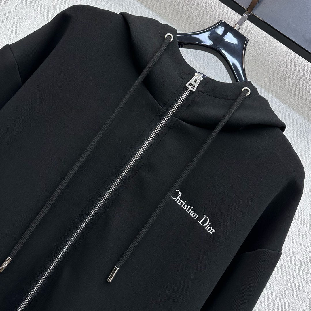 CD SS26 Logo Embroidery Zip-Up Hoodie Black Polyester 351899