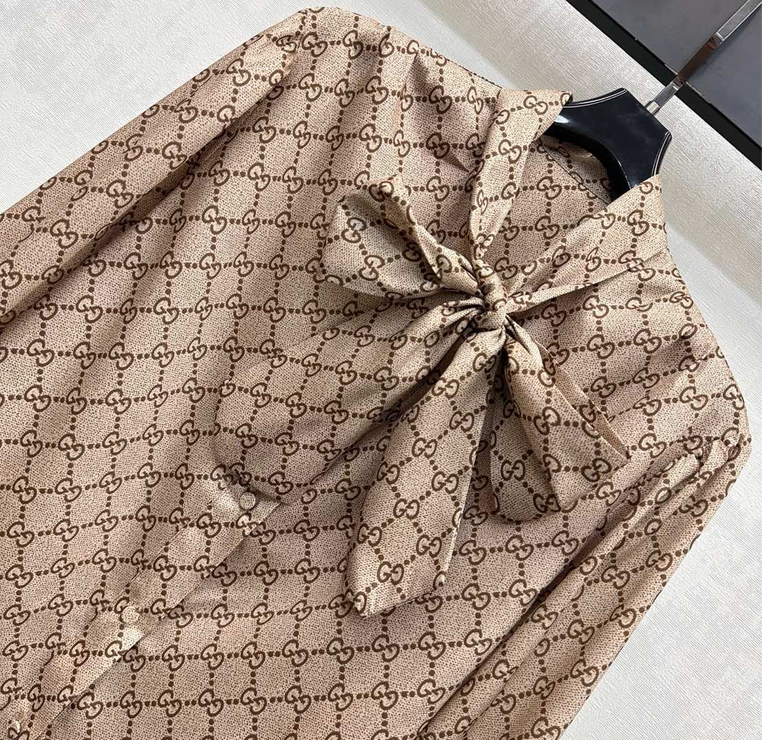 GG Printed Twill Shirt Beige Monogram Polyester 349804