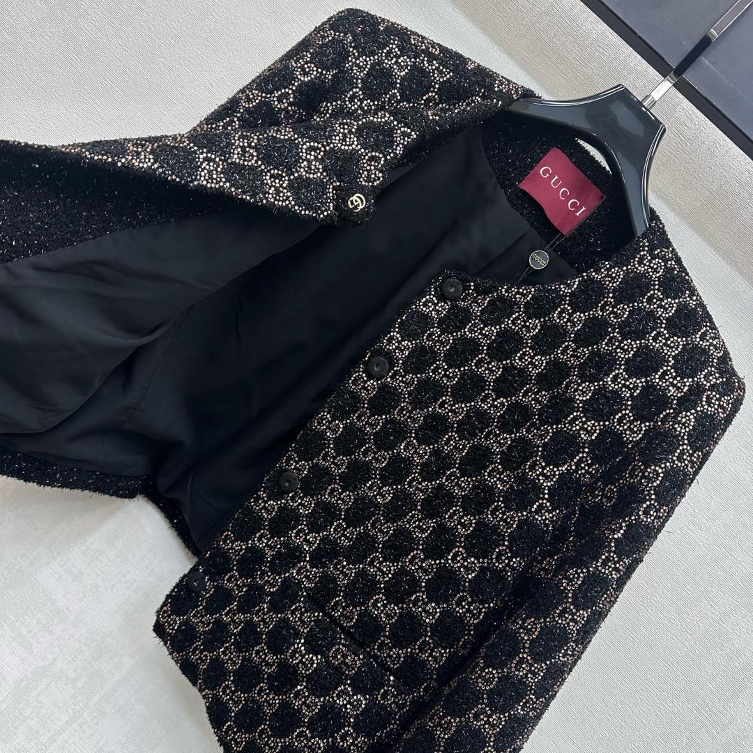 GG SS26 GG-pattern Tweed Jacket Dark Grey Tweed 350391