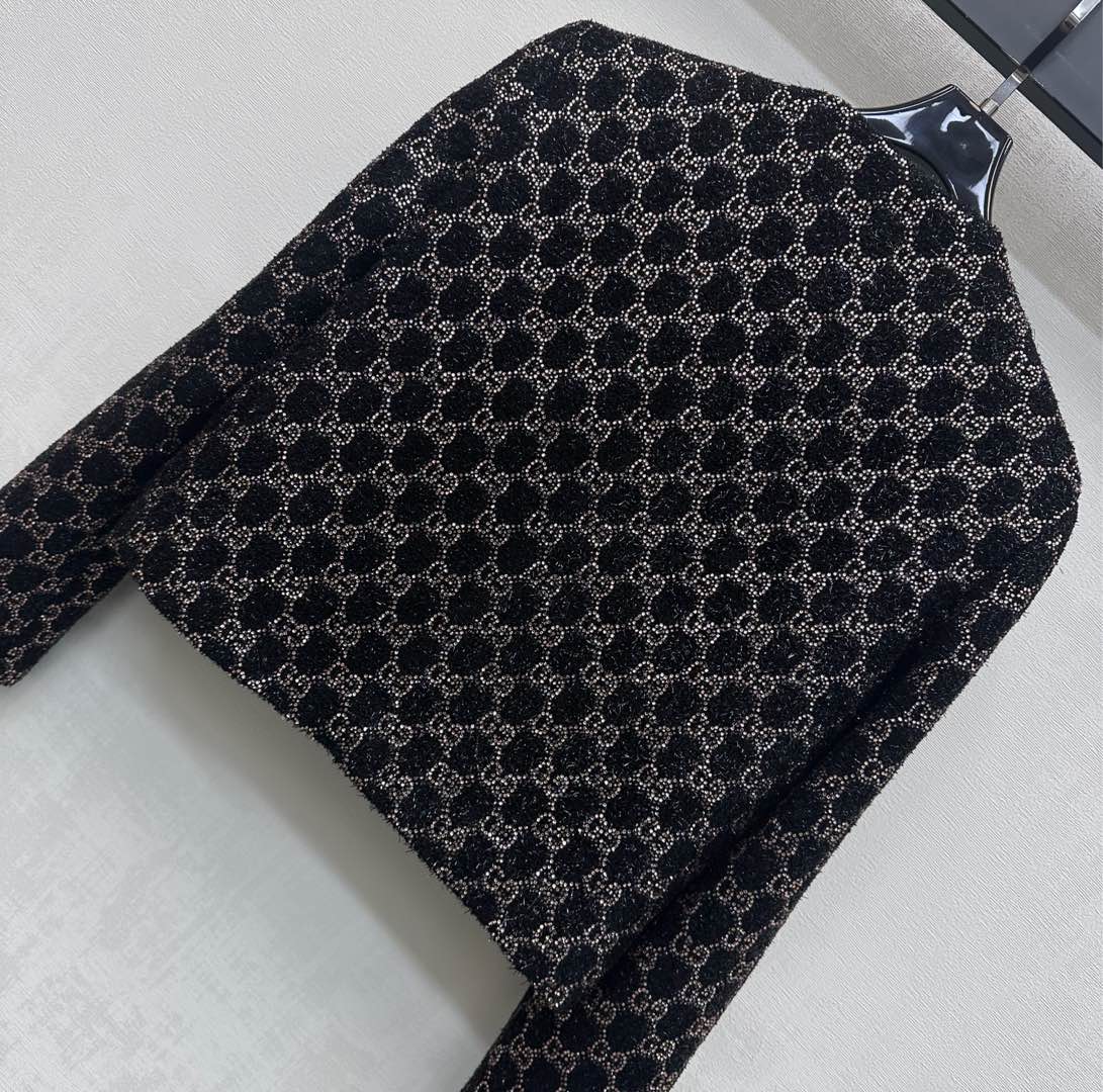 GG SS26 GG-pattern Tweed Jacket Dark Grey Tweed 350391