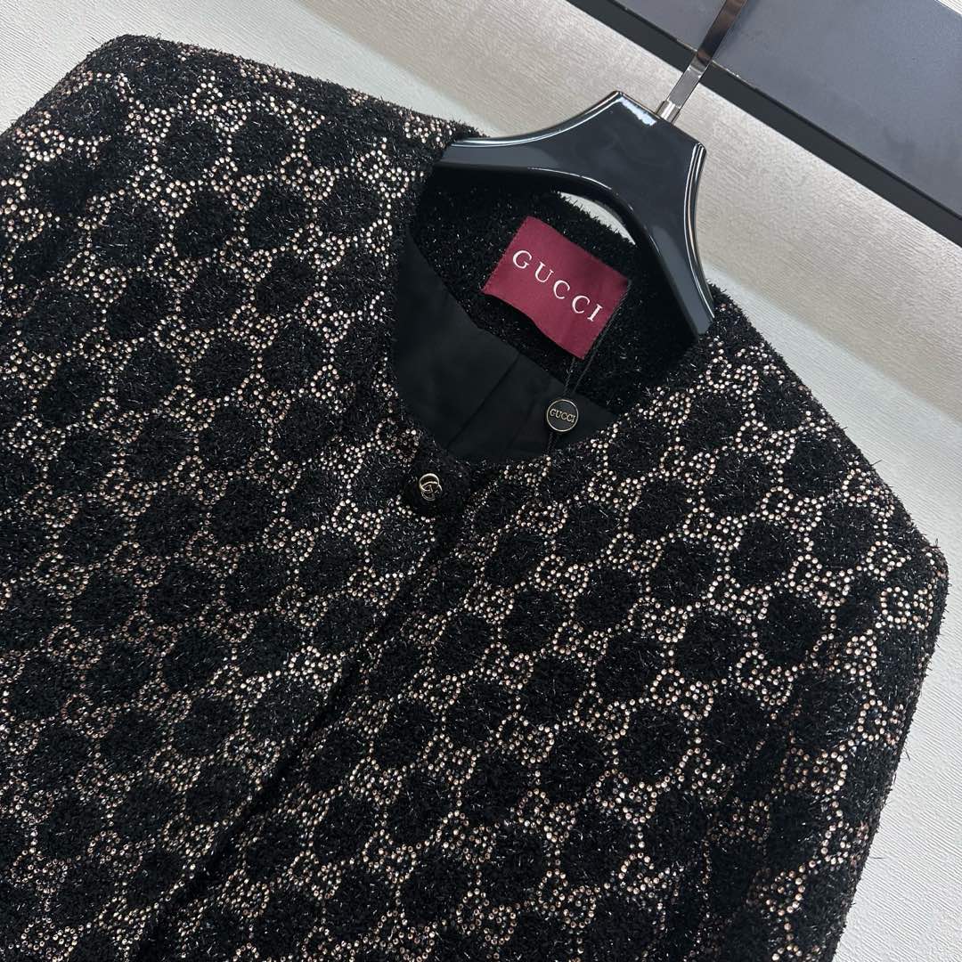 GG SS26 GG-pattern Tweed Jacket Dark Grey Tweed 350391