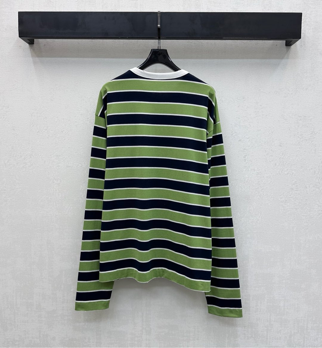 Prada Crew Neck Striped Block T-Shirt Blue Fern Green Cotton 350365