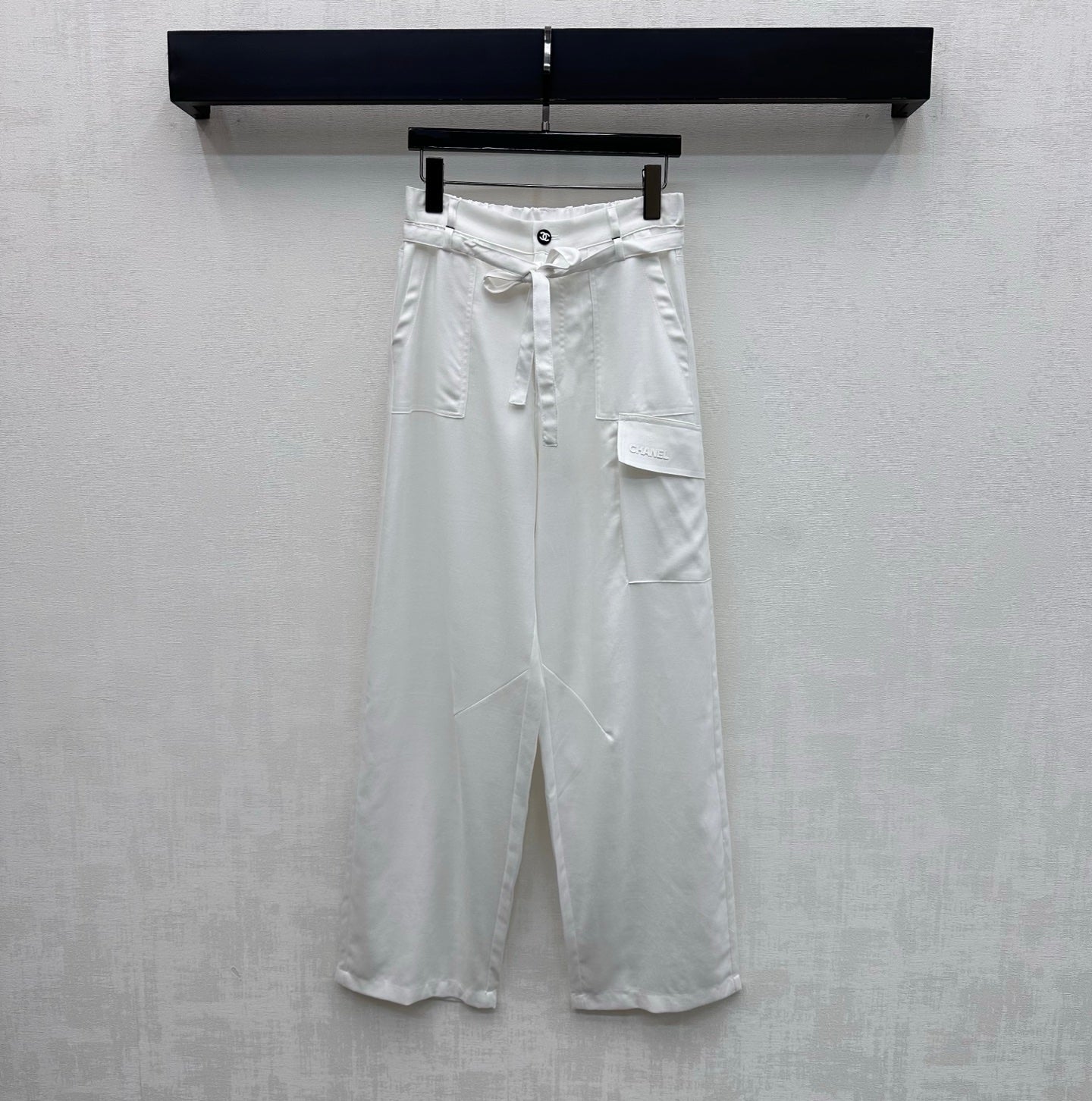 CC 26s Straight-Leg Trousers White Linen Rayon Polyester 363900