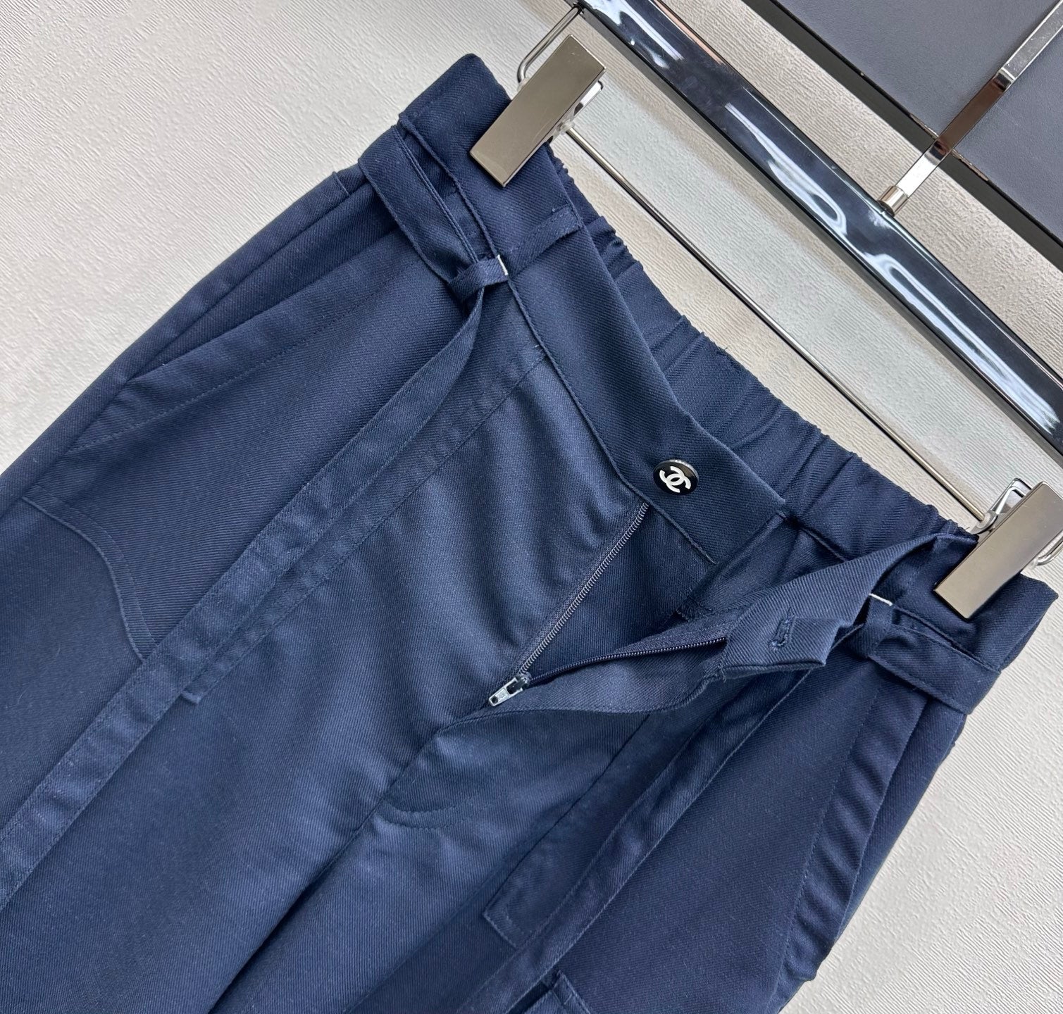 CC 26s Straight-Leg Trousers Navy Blue Linen Rayon Polyester 363902