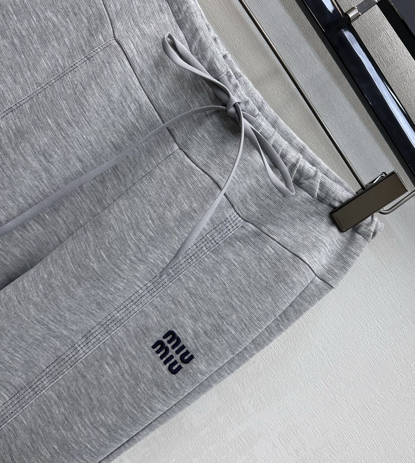 Miu 26s Drawstring Flared Trousers Grey Polyester 363803