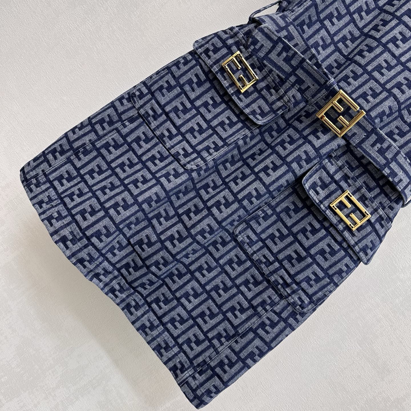 Fendi 26s Dress Grey Blue Jacquard Denim 366967