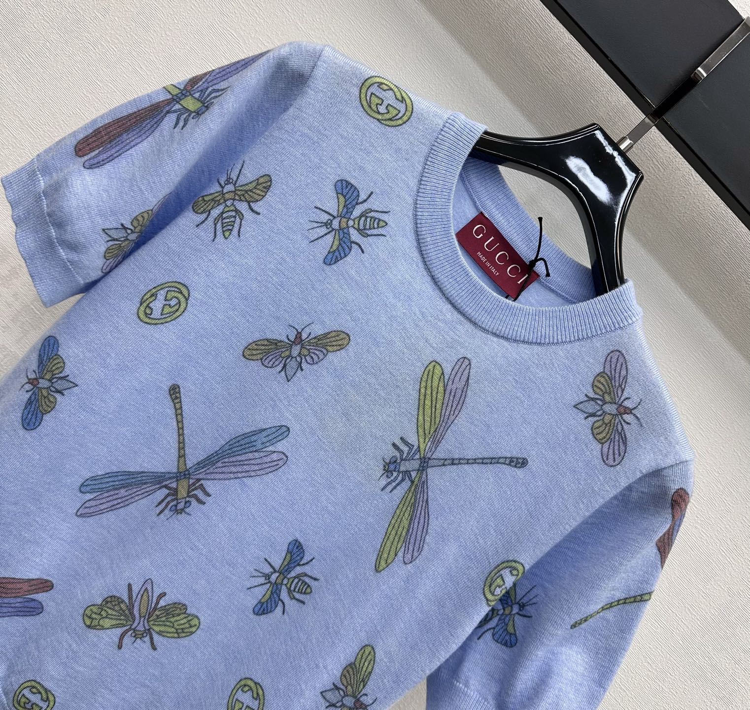 GG Short-Sleeve Knit Top Blue Cotton 378345