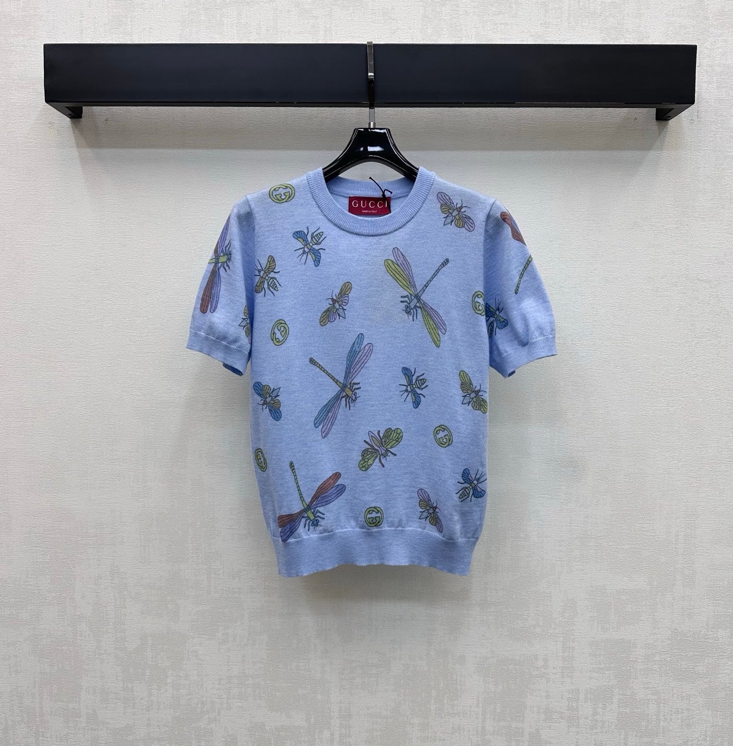GG Short-Sleeve Knit Top Blue Cotton 378345