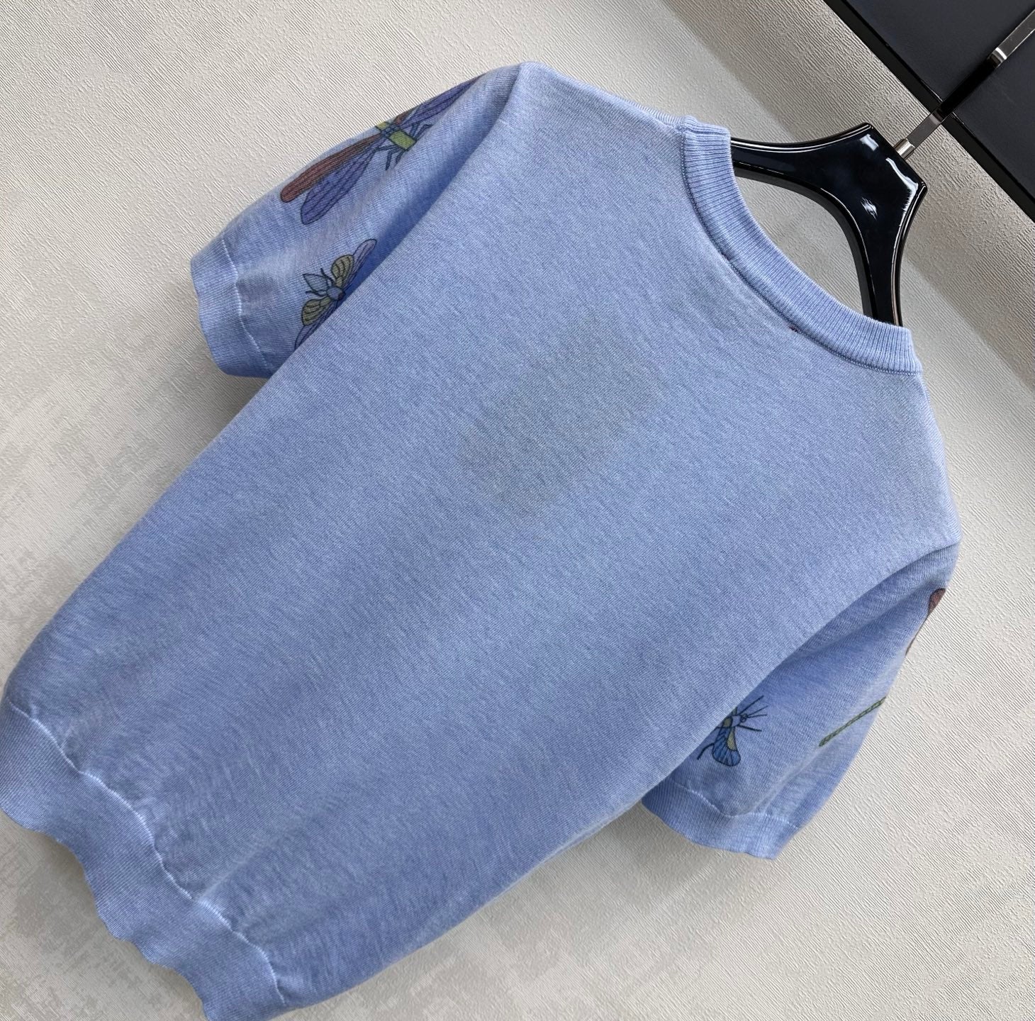 GG Short-Sleeve Knit Top Blue Cotton 378345