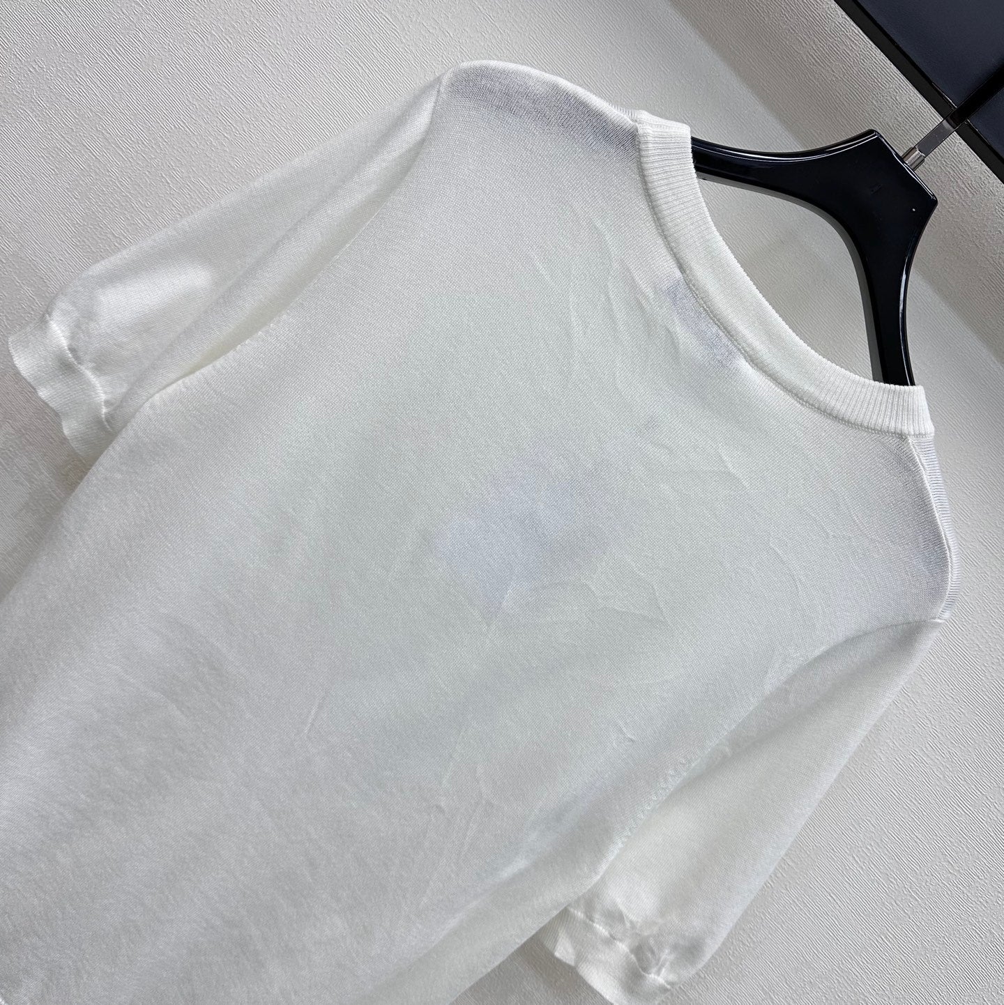 CD Letter Embroidery Short-Sleeve Knit Top White Wool 378372