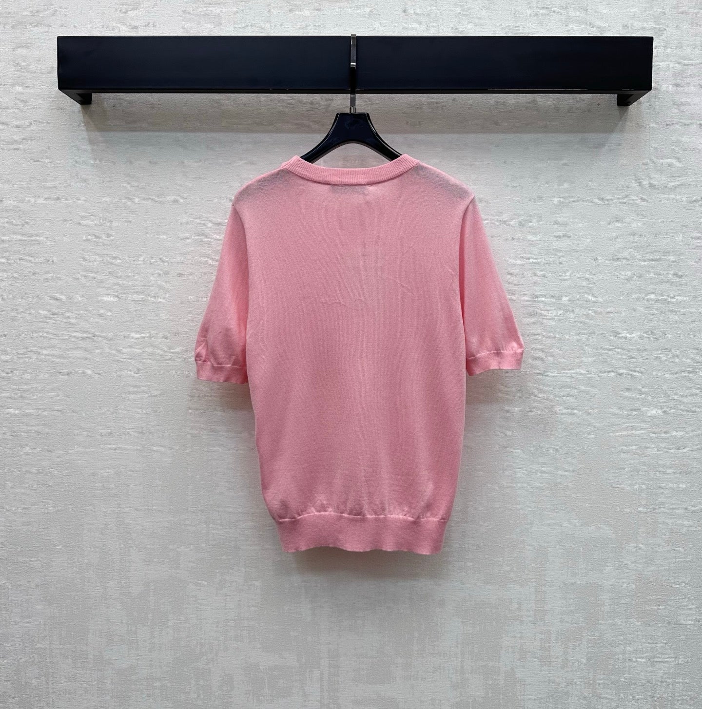 CD Letter Embroidery Short-Sleeve Knit Top Pink Wool 378374