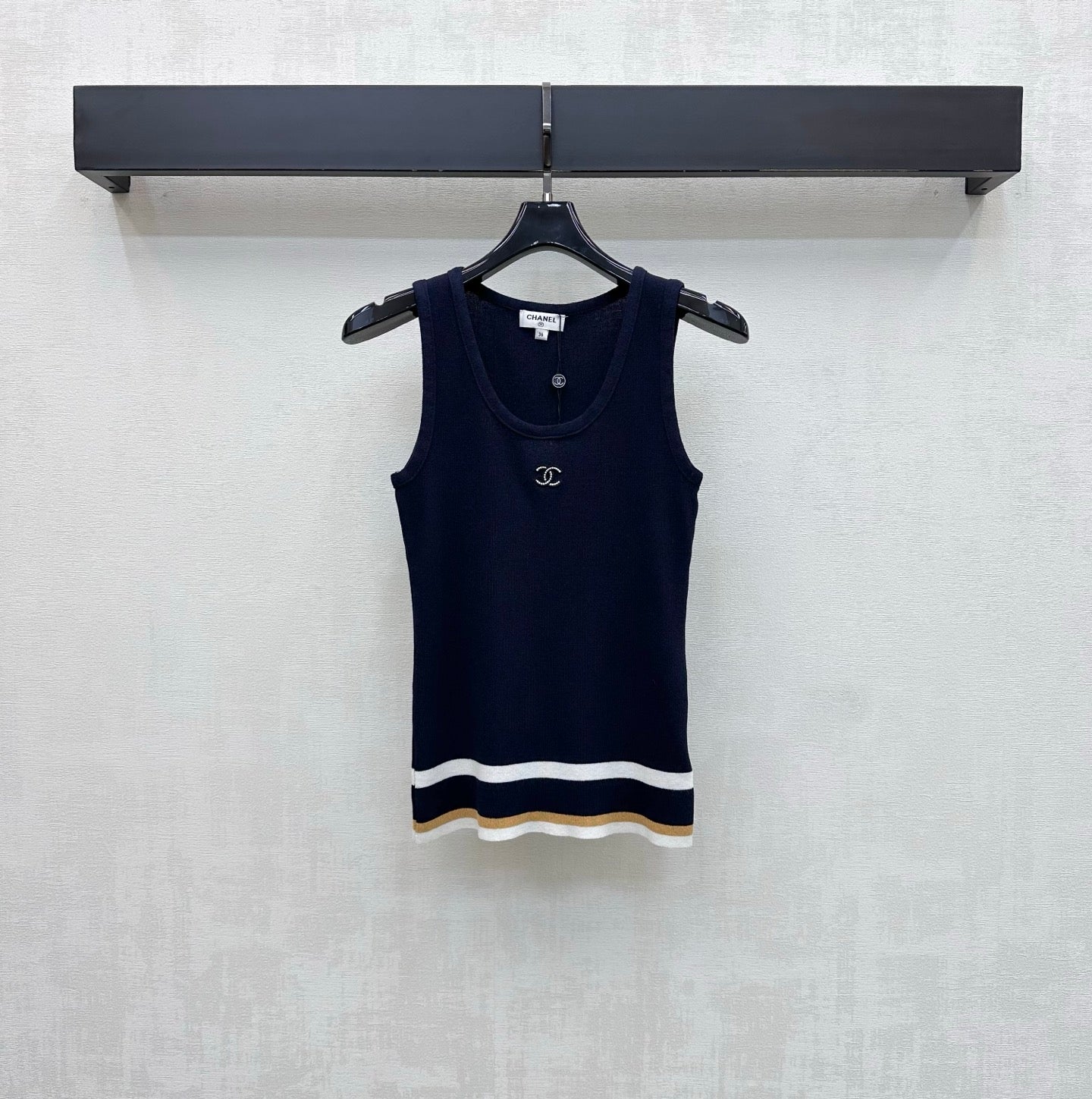 CC Striped Knit Vest Navy Blue Wool Nylon 378302