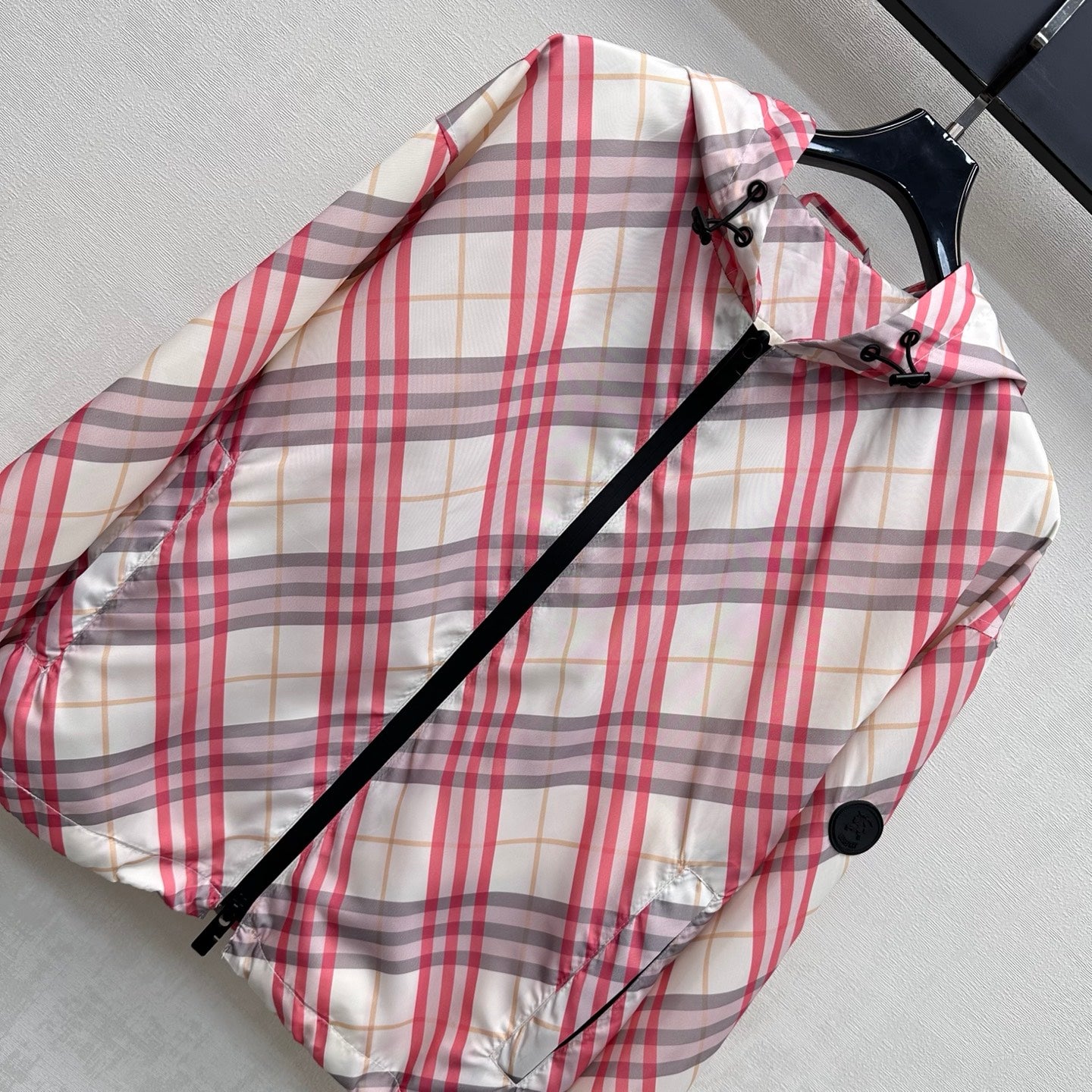 Burberry Salcombe Checked Hooded Jacket Pink Ivory Polyester