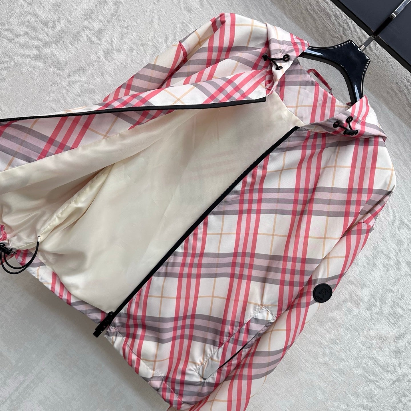 Burberry Salcombe Checked Hooded Jacket Pink Ivory Polyester