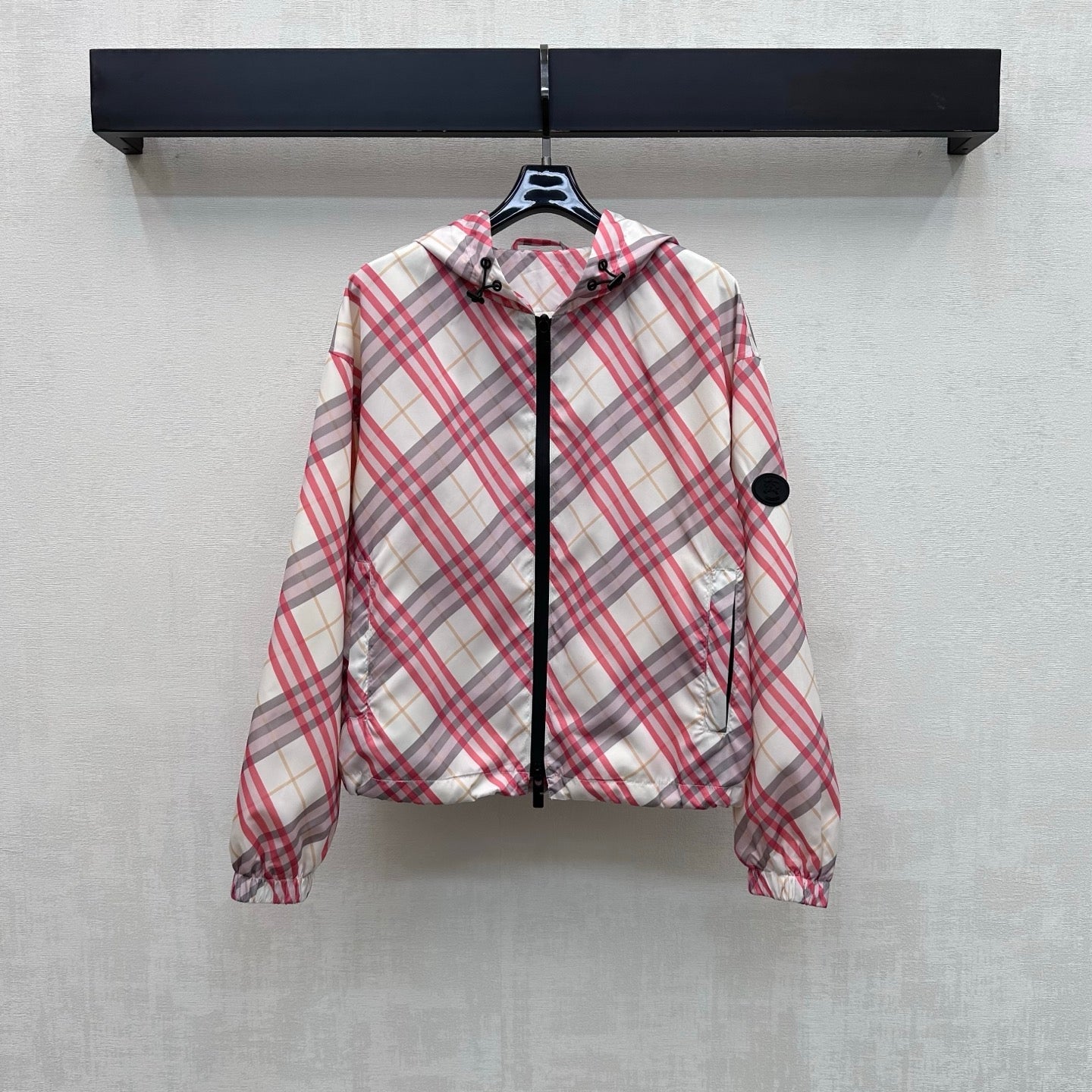 Burberry Salcombe Checked Hooded Jacket Pink Ivory Polyester