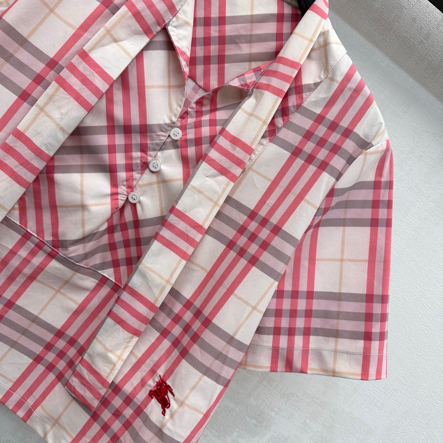 Burberry Checked Shirt Short Set Pink Ivory Polyester