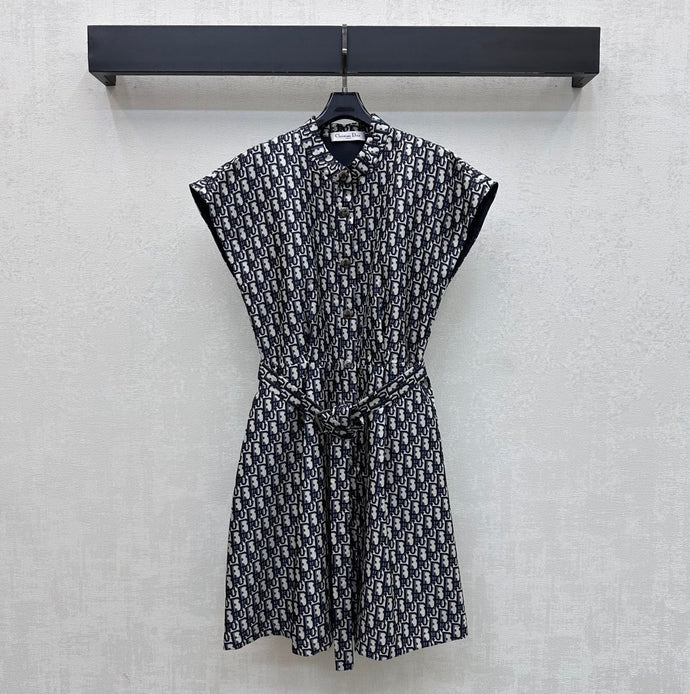 Dior 2026 Jacquard Waistband Dress Blue White Polyester 378703