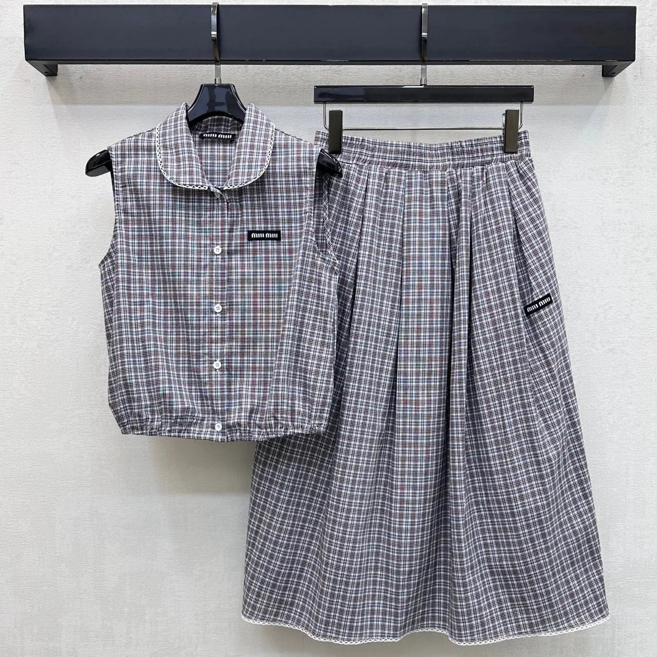 Miumiu 2026 Plaid Set Gray Cotton 410726