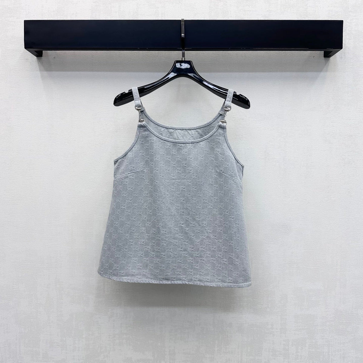 GC 26s GG Monogram Cami Top Metal Buckle Grey Denim Cotton 427667