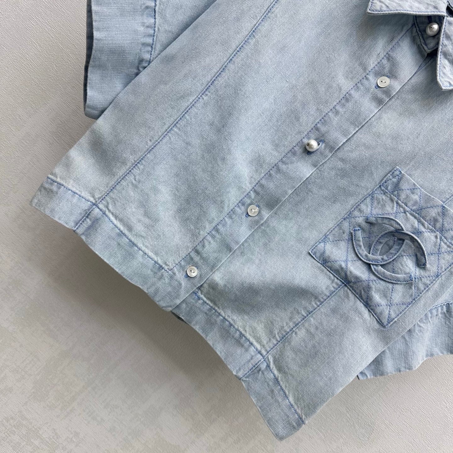 Chanel 26s Short-Sleeve Denim Shirt 1434
