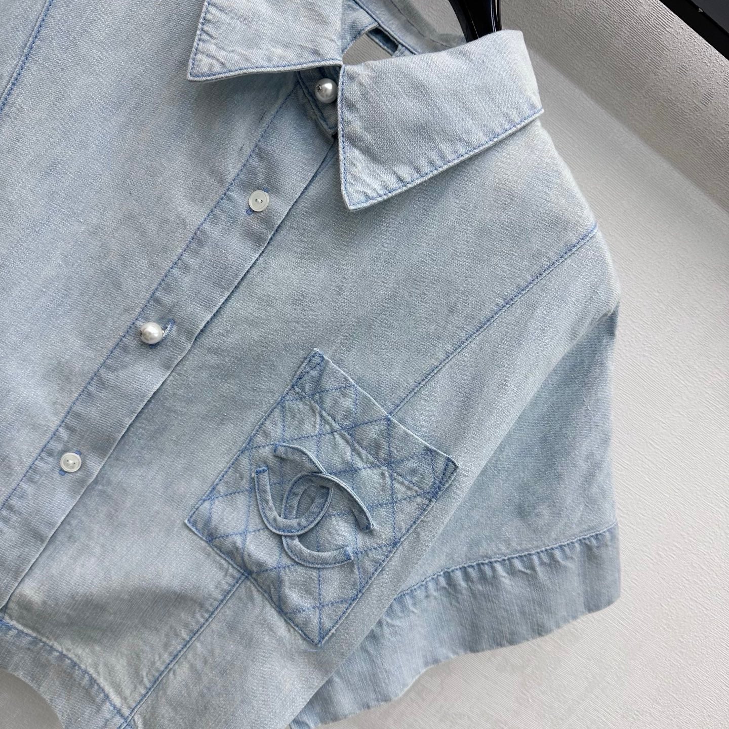 Chanel 26s Short-Sleeve Denim Shirt 1434