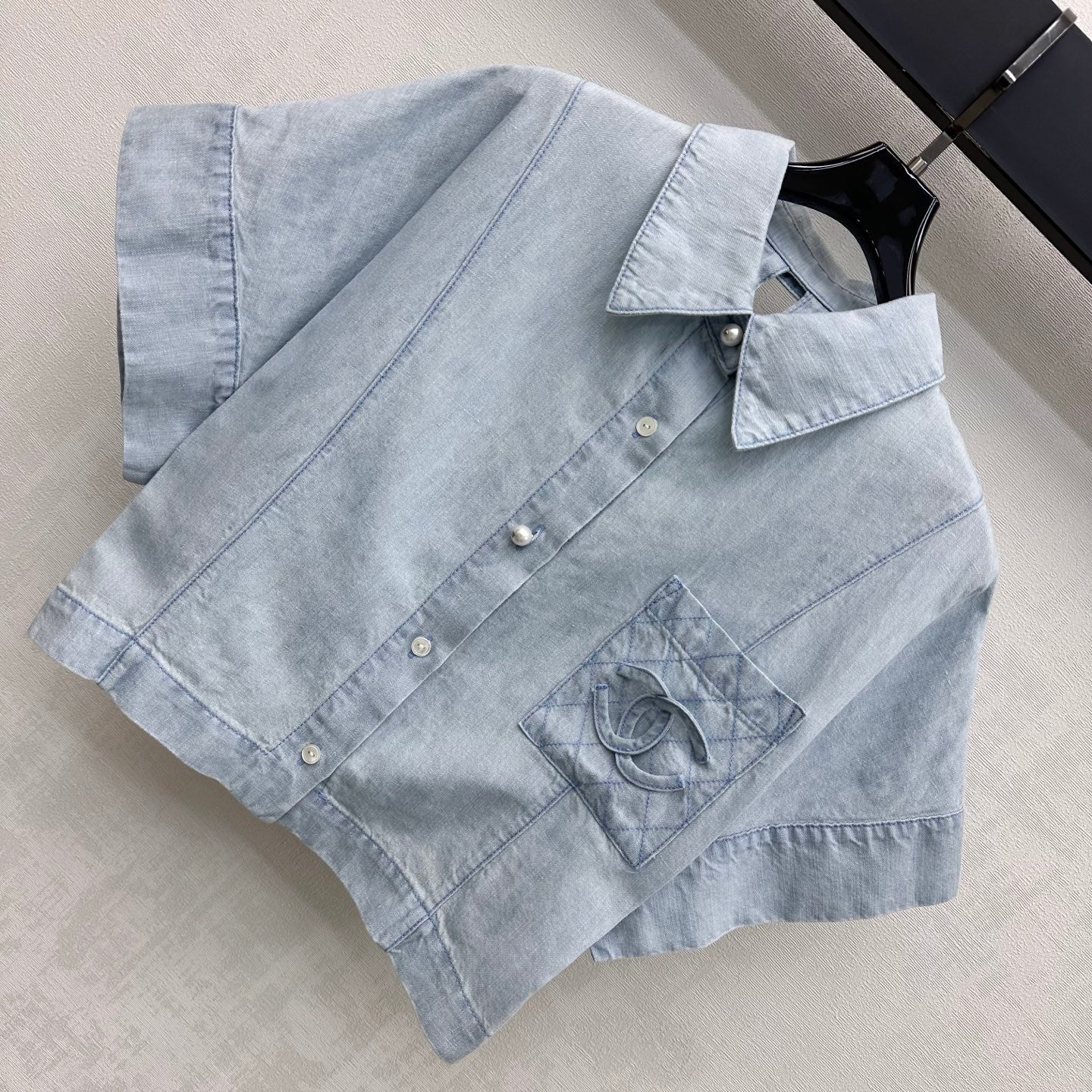 Chanel 26s Short-Sleeve Denim Shirt 1434