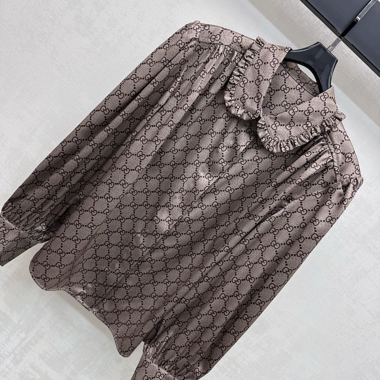 GG 26s Crêpe De Chine Shirt Beige Dark Brown Silk 407376
