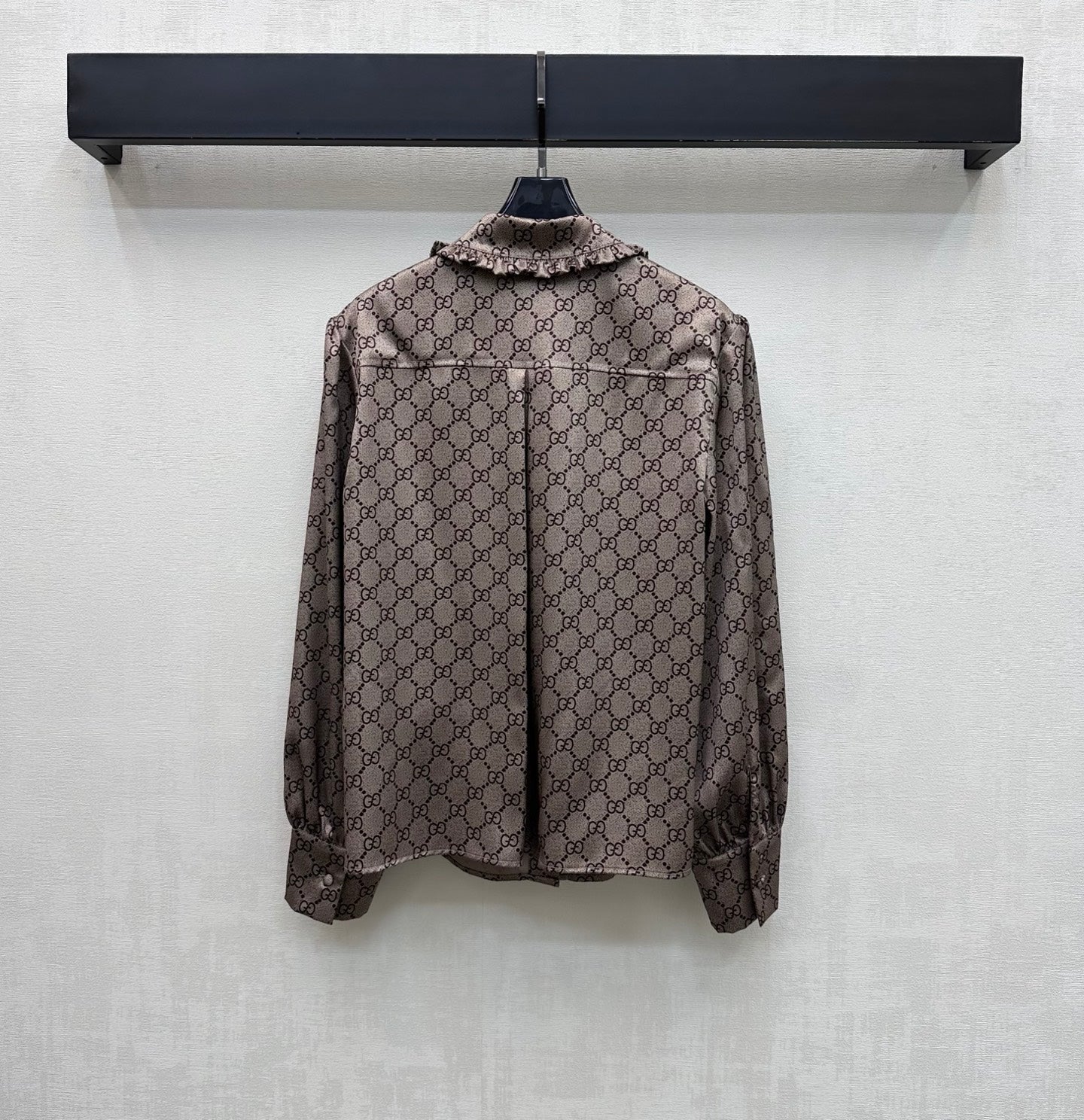 GG 26s Crêpe De Chine Shirt Beige Dark Brown Silk 407376