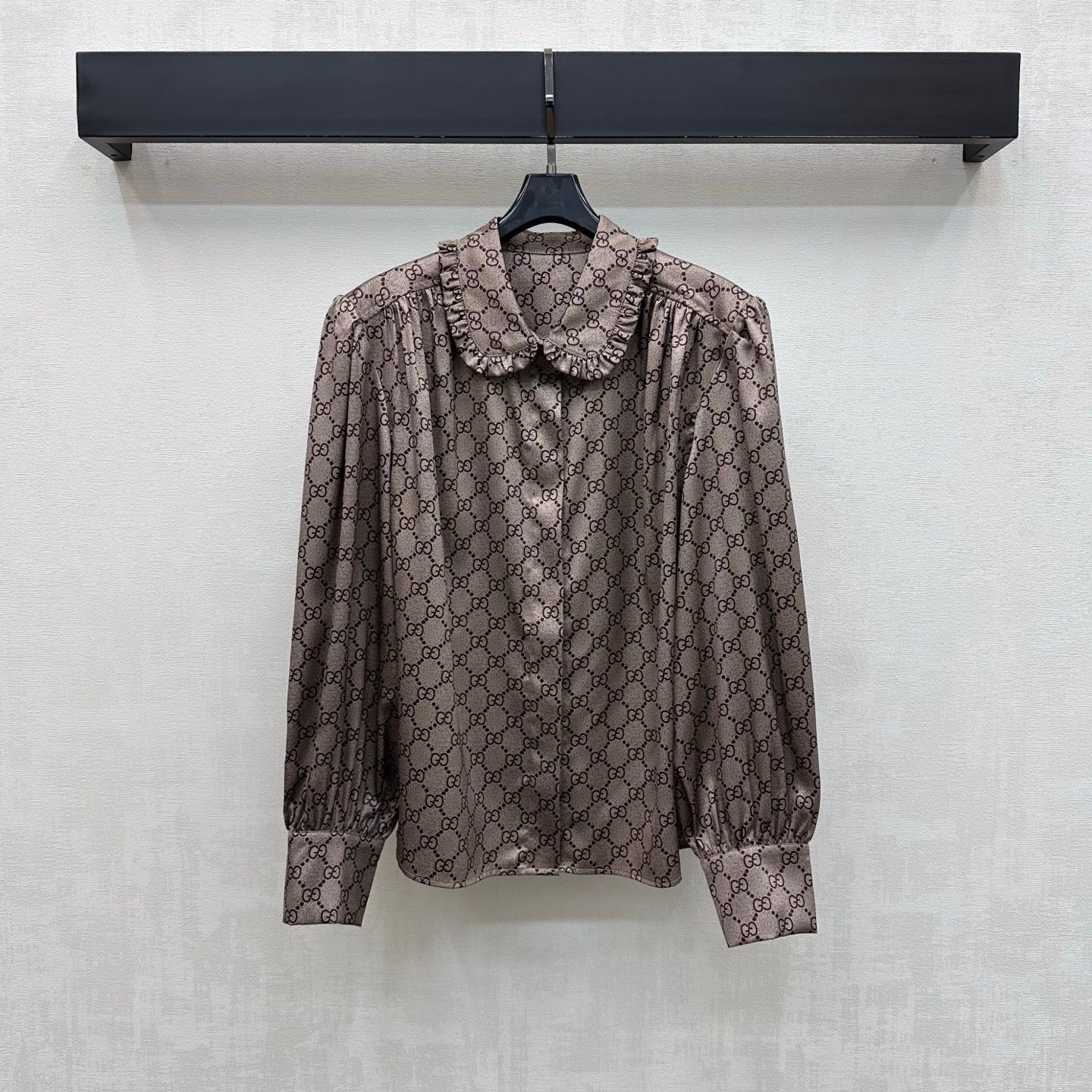 GG 26s Crêpe De Chine Shirt Beige Dark Brown Silk 407376