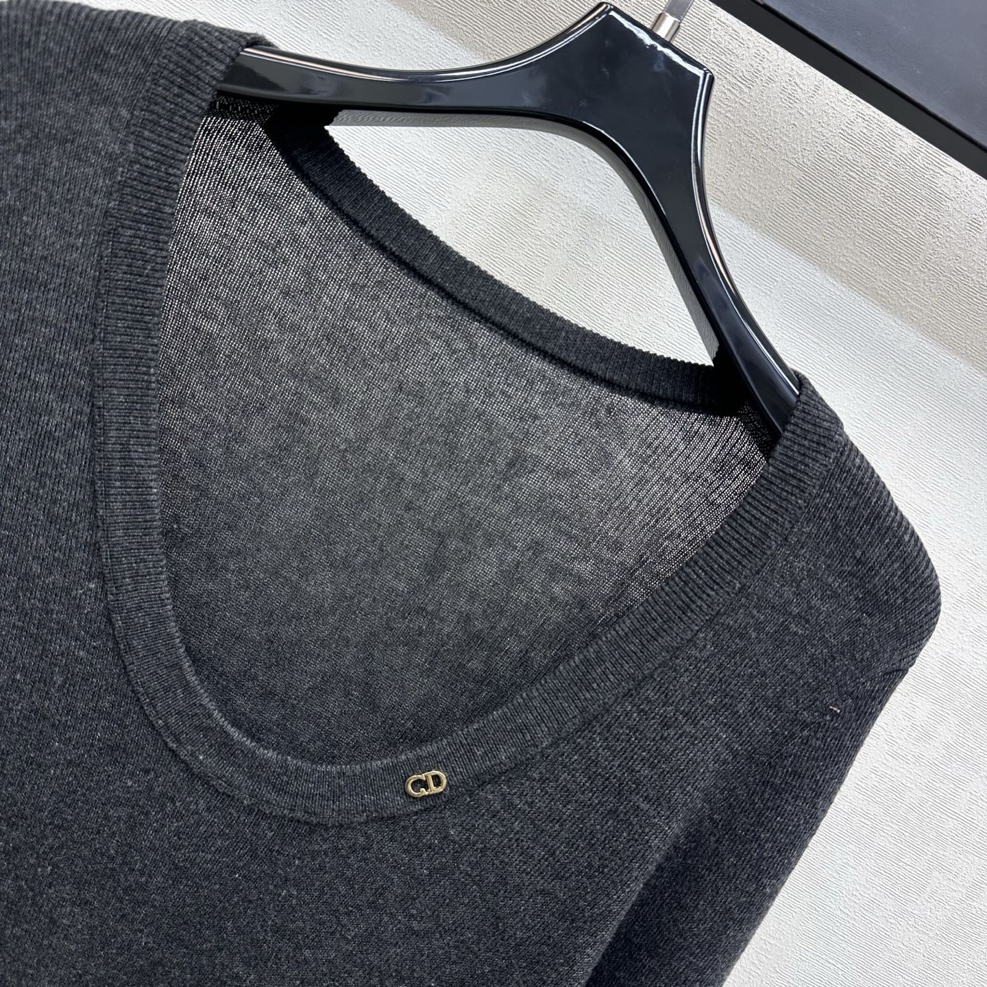 CD 26s U-Neck Metal Logo Knit Base Layer Top Dark Grey Wool Polyester 422535