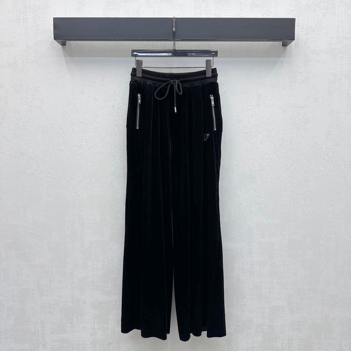 Prada Zip Up Hoodie Wide Leg Pants Set Black Velvet 434210