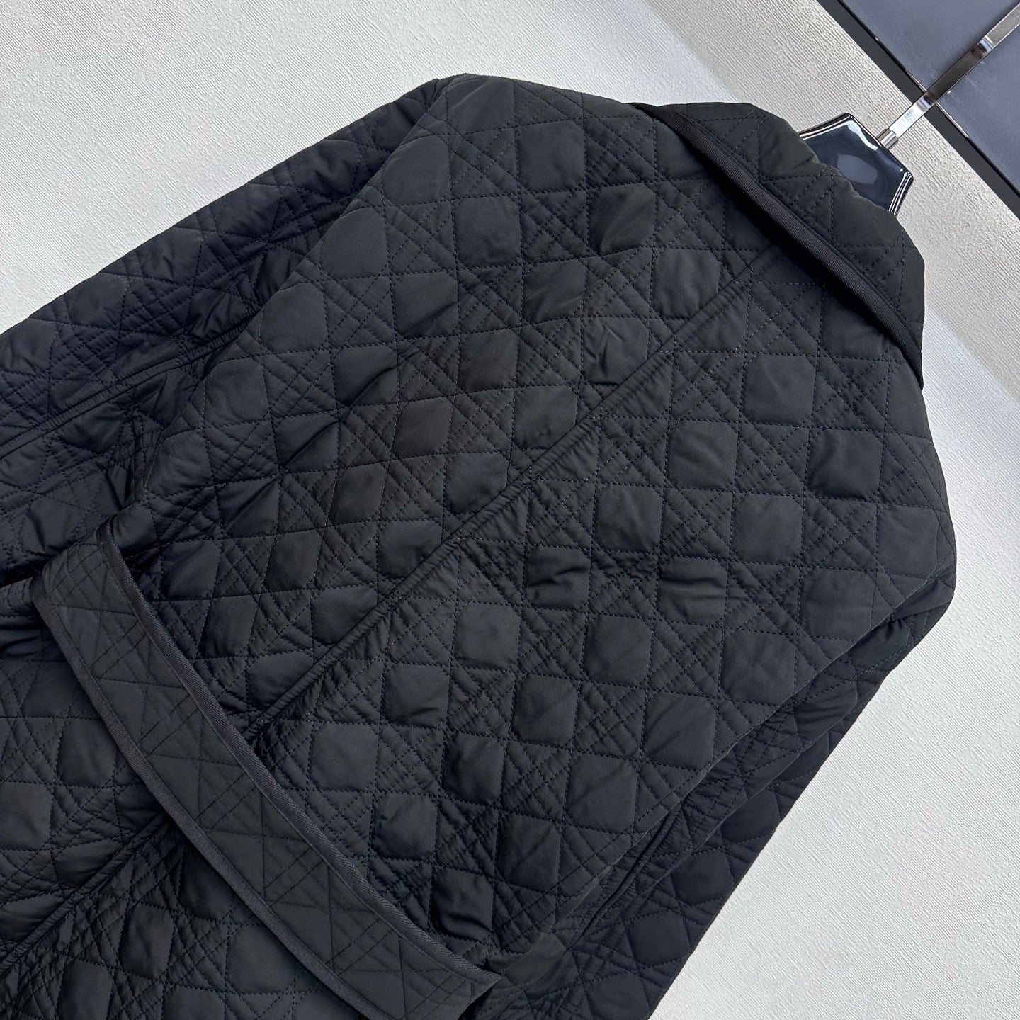 CD 26s Cannage Quilted Long Coat Belted Black Cotton 427532