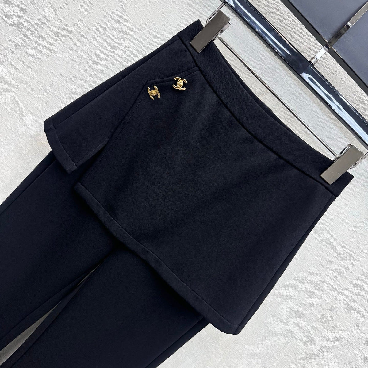 CC 26s Skirt Overlay Flare Pants CC Buttons Black Cotton Polyester Spandex 427494
