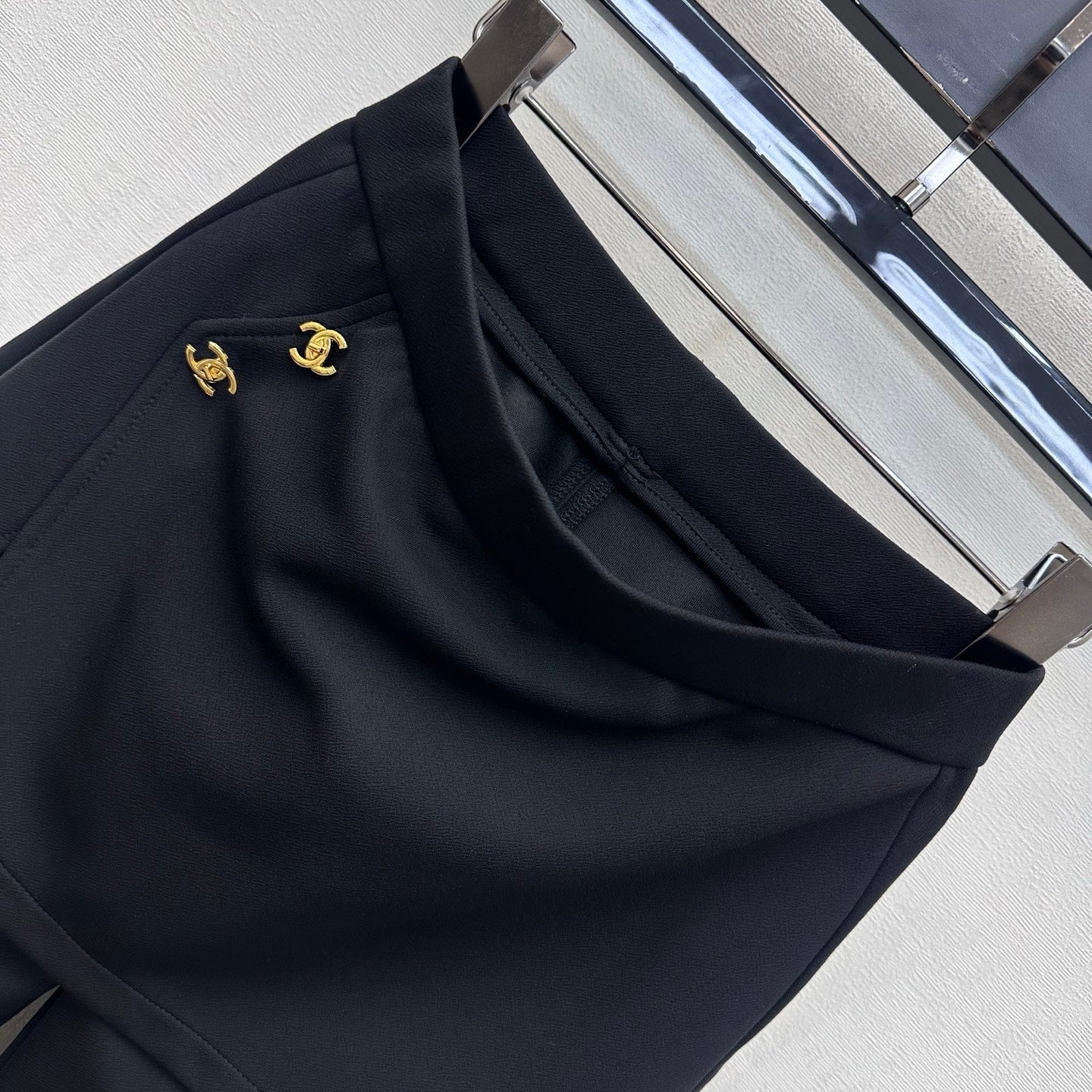 CC 26s Skirt Overlay Flare Pants CC Buttons Black Cotton Polyester Spandex 427494