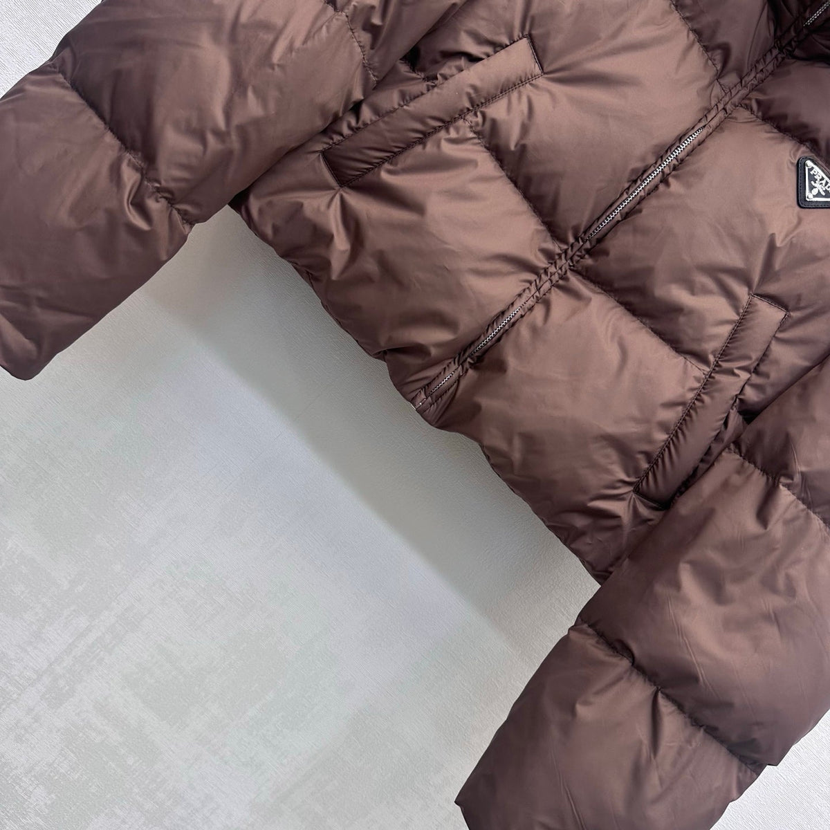 Prada Cropped Down Puffer Jacket Brown Polyester 434192