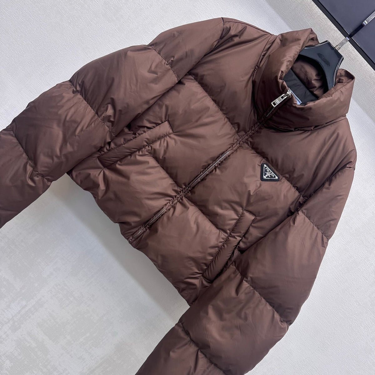 Prada Cropped Down Puffer Jacket Brown Polyester 434192