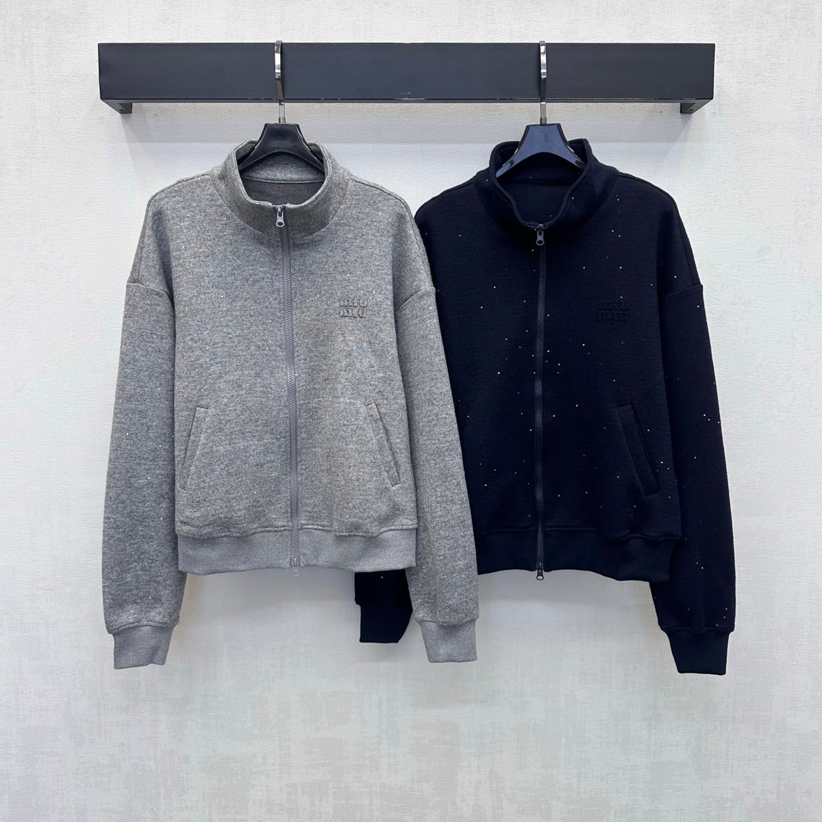 Miu Miu Zip Up Jacket Grey Wool Blend 434187