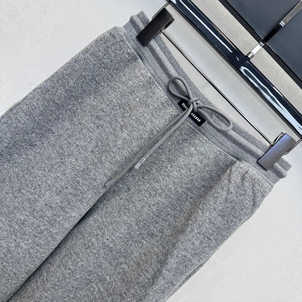 Miu Miu Wide Leg Pants Grey Wool Blend 434186