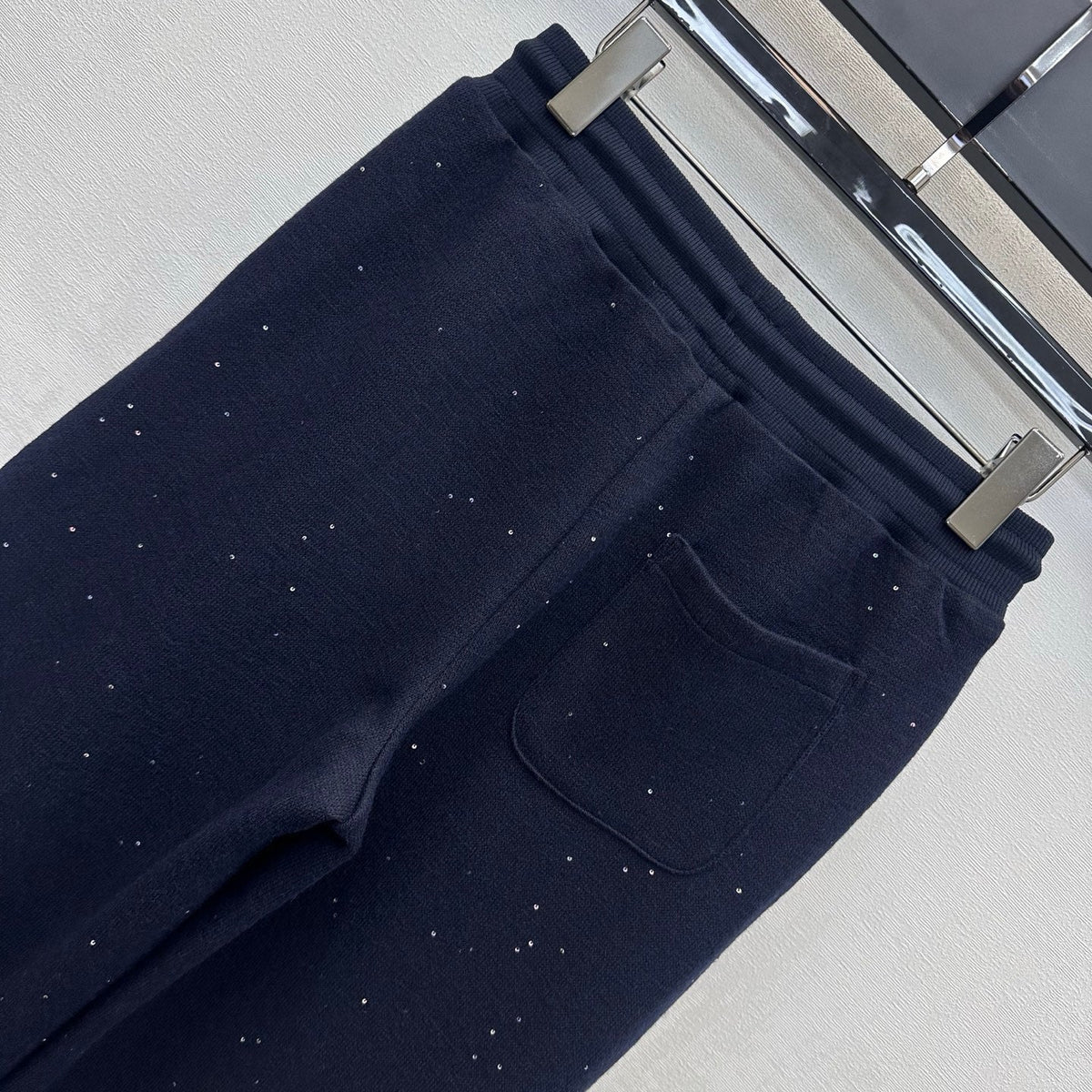 Miu Miu Wide Leg Pants Navy Glitter Wool Blend 434185